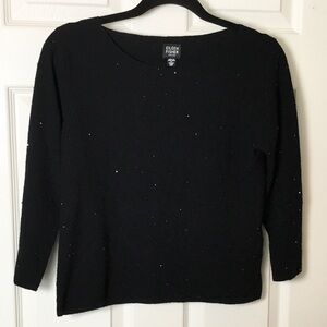 Eileen Fisher Black 100% Merino Wool Sweater Sparkle - Petite S